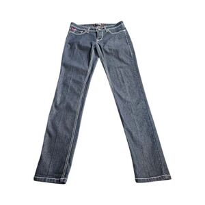 Fragile Blue Jeans Straight Leg Women Size 7 Dark Wash Contrast Stitch Excellent